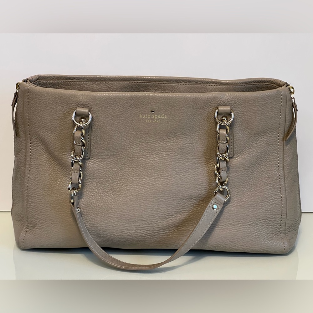 Kate Spade Pebbled Leather Shoulder Bag Purse Taupe Chain Handle